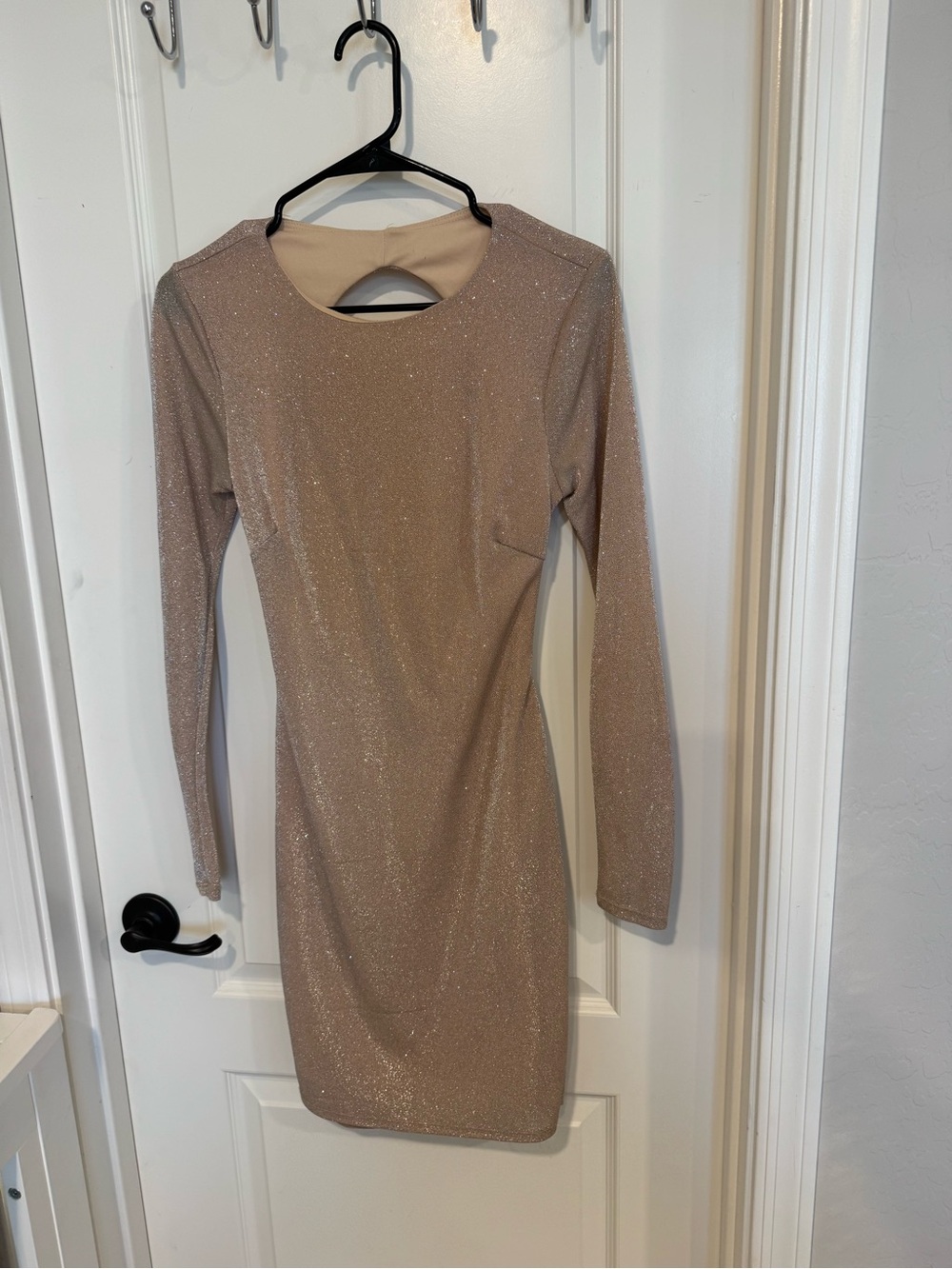 Long-Sleeve Shimmer Bodycon Dress - Nude